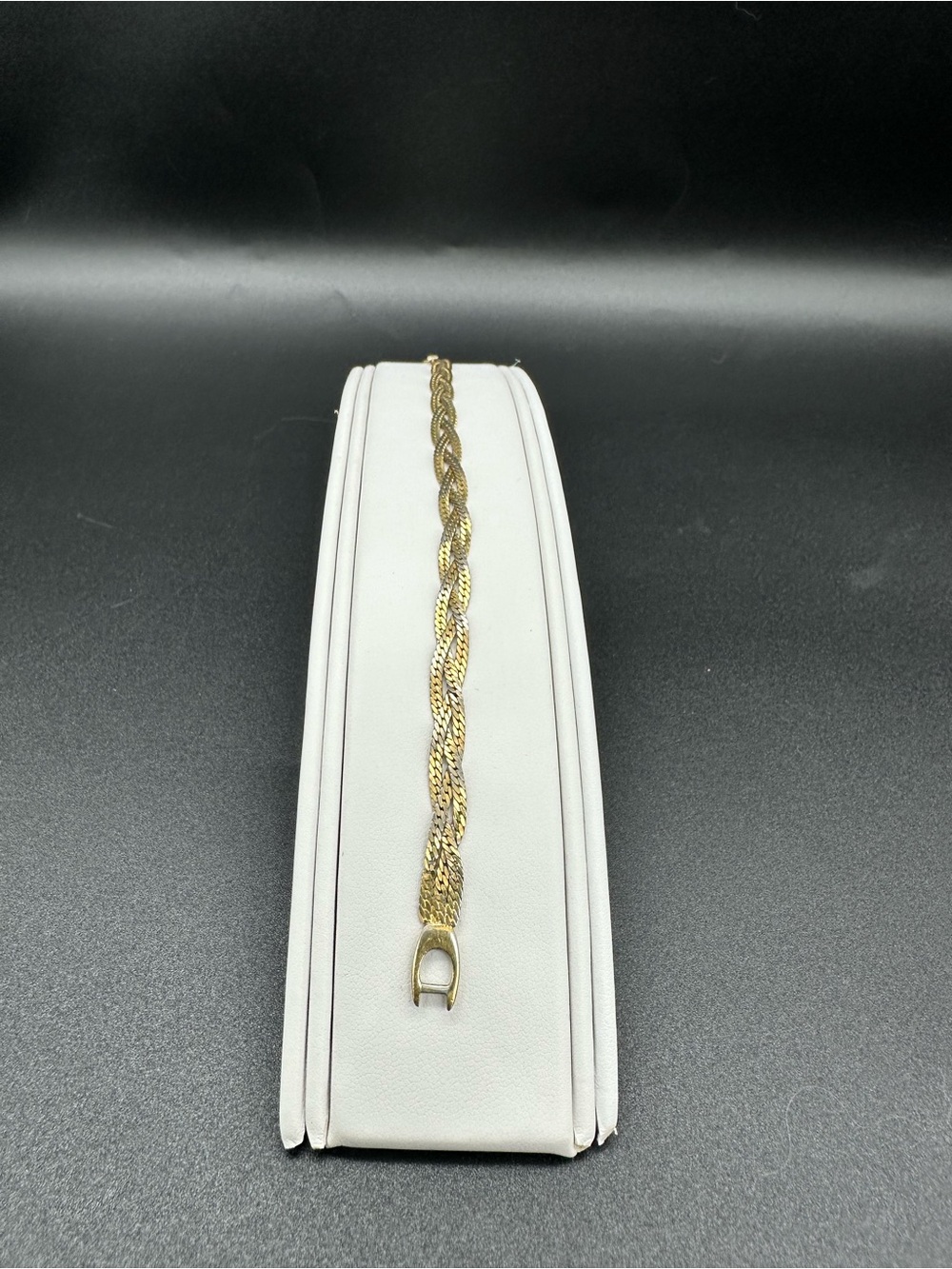 Vintage Monet Stamped Gold & Silver Two-Tone Braided Herringbone Bracelet